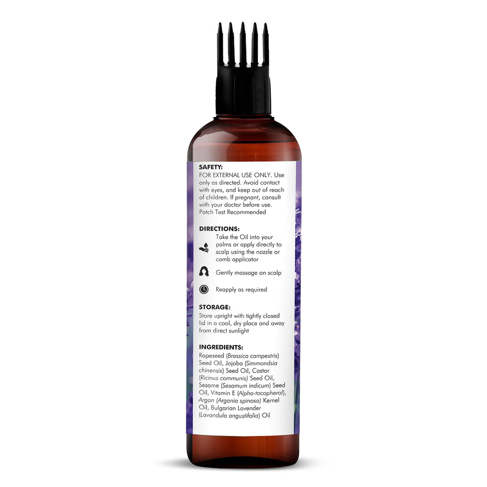 Texture riche d'huile de lavande Majestic Pure sur cheveux lisses.