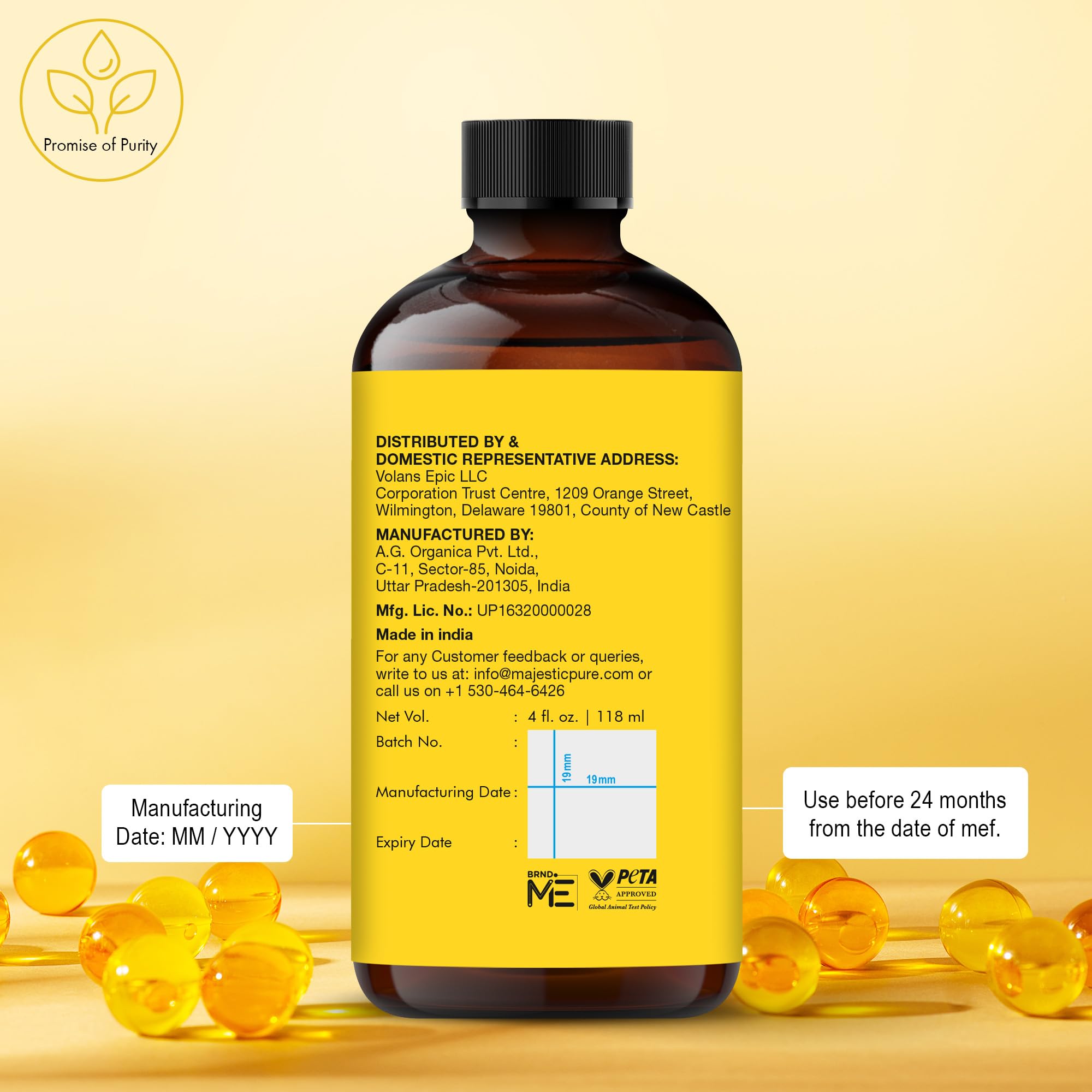 Huile de bain Majestic Pure Vitamine E, peau veloutée après la douche.