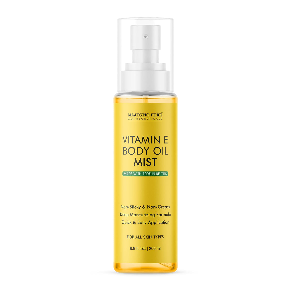 Majestic Pure – Huile vitamine E pour bain, hydratation intense.