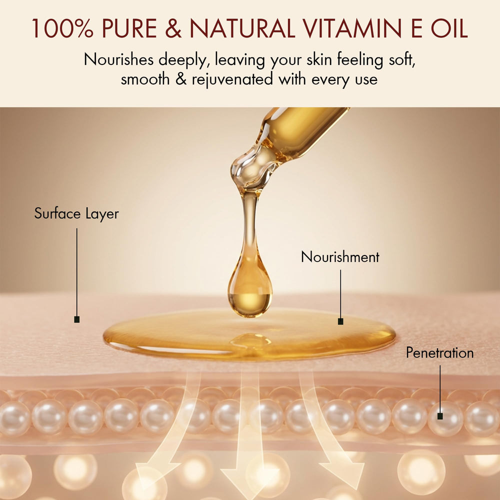 Majestic Pure vitamine E huile, bain huile pour hydratation prolongée.