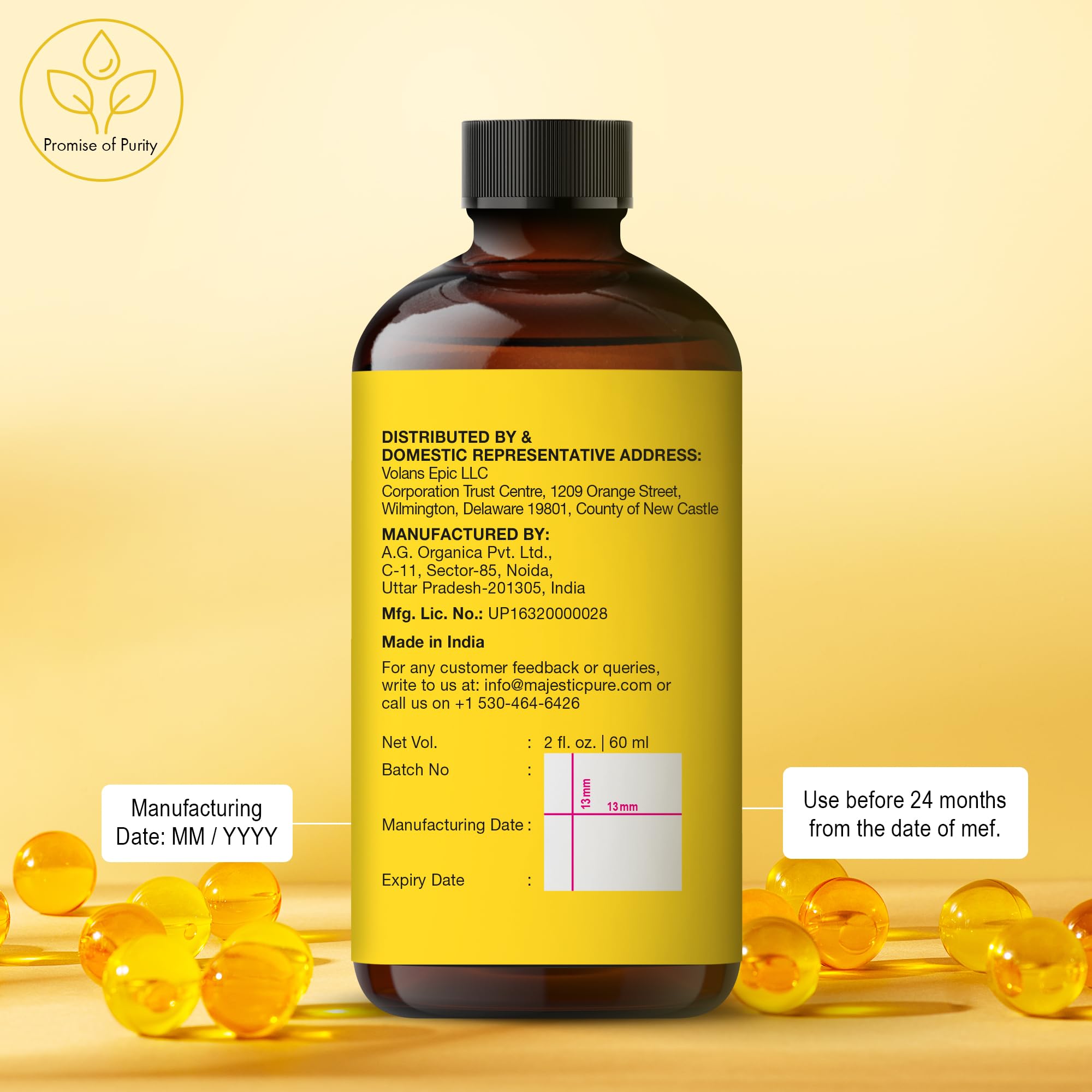 Majestic Pure huile vitamine E contour des yeux, éclaircit légèrement les cernes.