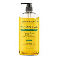 Majestic Pure vitamine E huile, bouteille généreuse pour hydratation visage et corps.