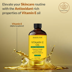 Goutte d'huile Majestic Pure Vitamine E pour peau éclatante.