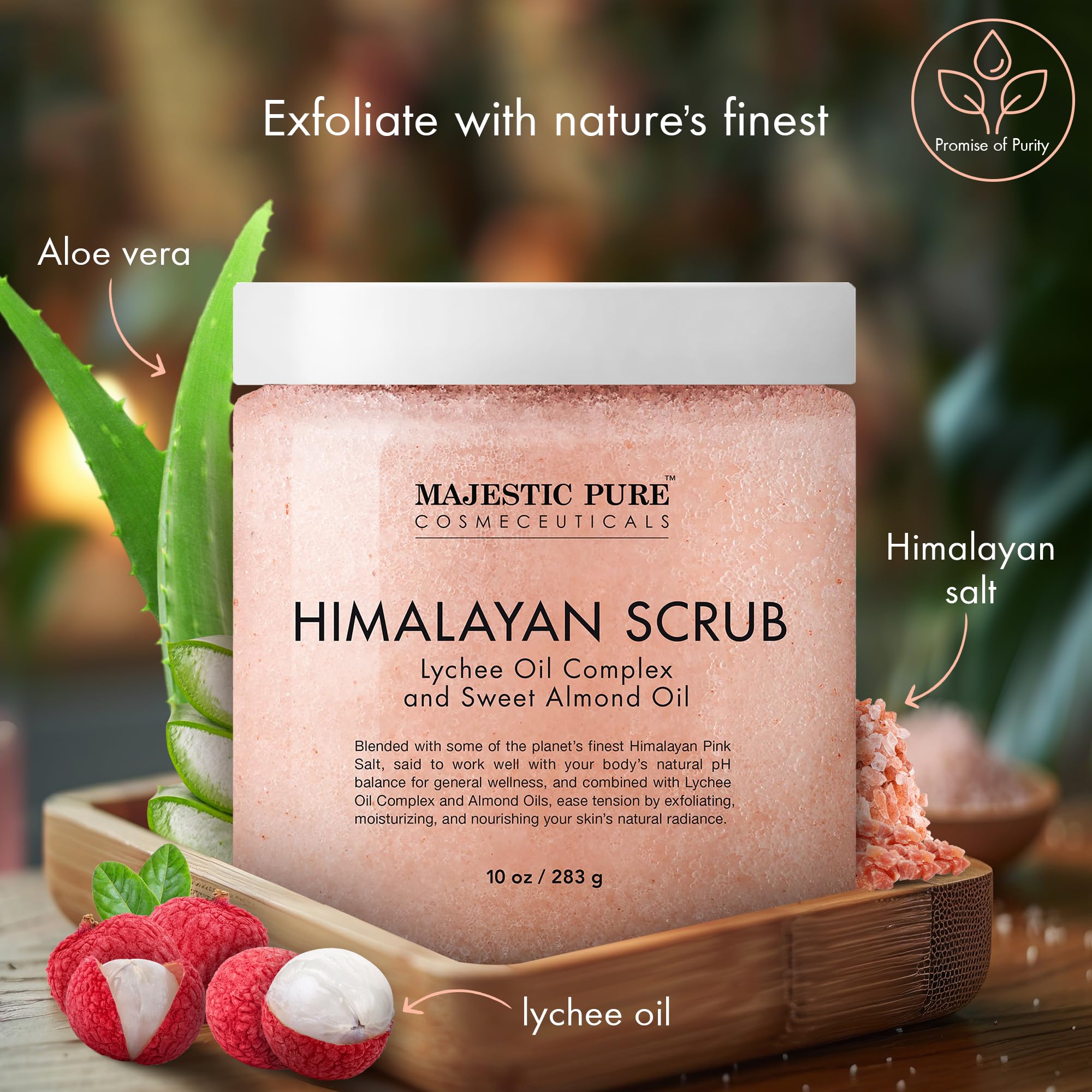 Pot Majestic Pure : gommage Sel Himalayen et huile lychee, dosage précis.