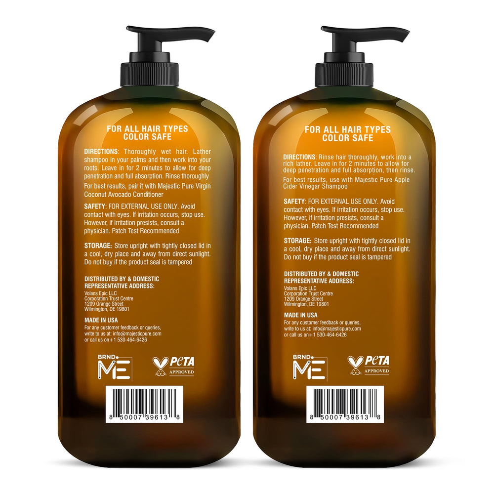Étiquette Majestic Pure sans sulfates, soin doux pour tous types de cheveux.