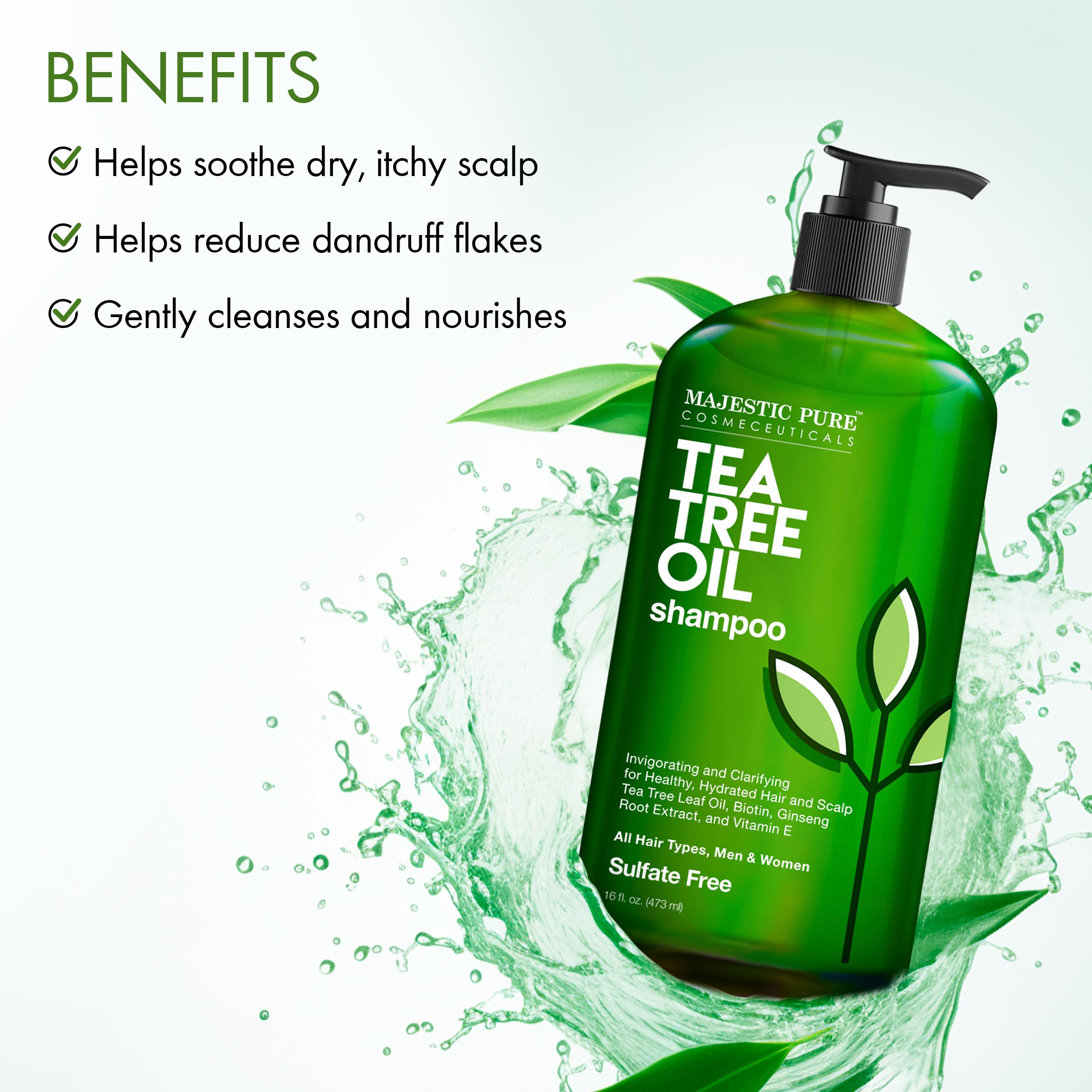 Majestic Pure Shampoing arbre à thé – cuir chevelu sain après utilisation
