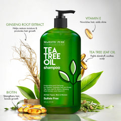 Majestic Pure Shampoing arbre à thé – mousse légère pour lavage en douceur