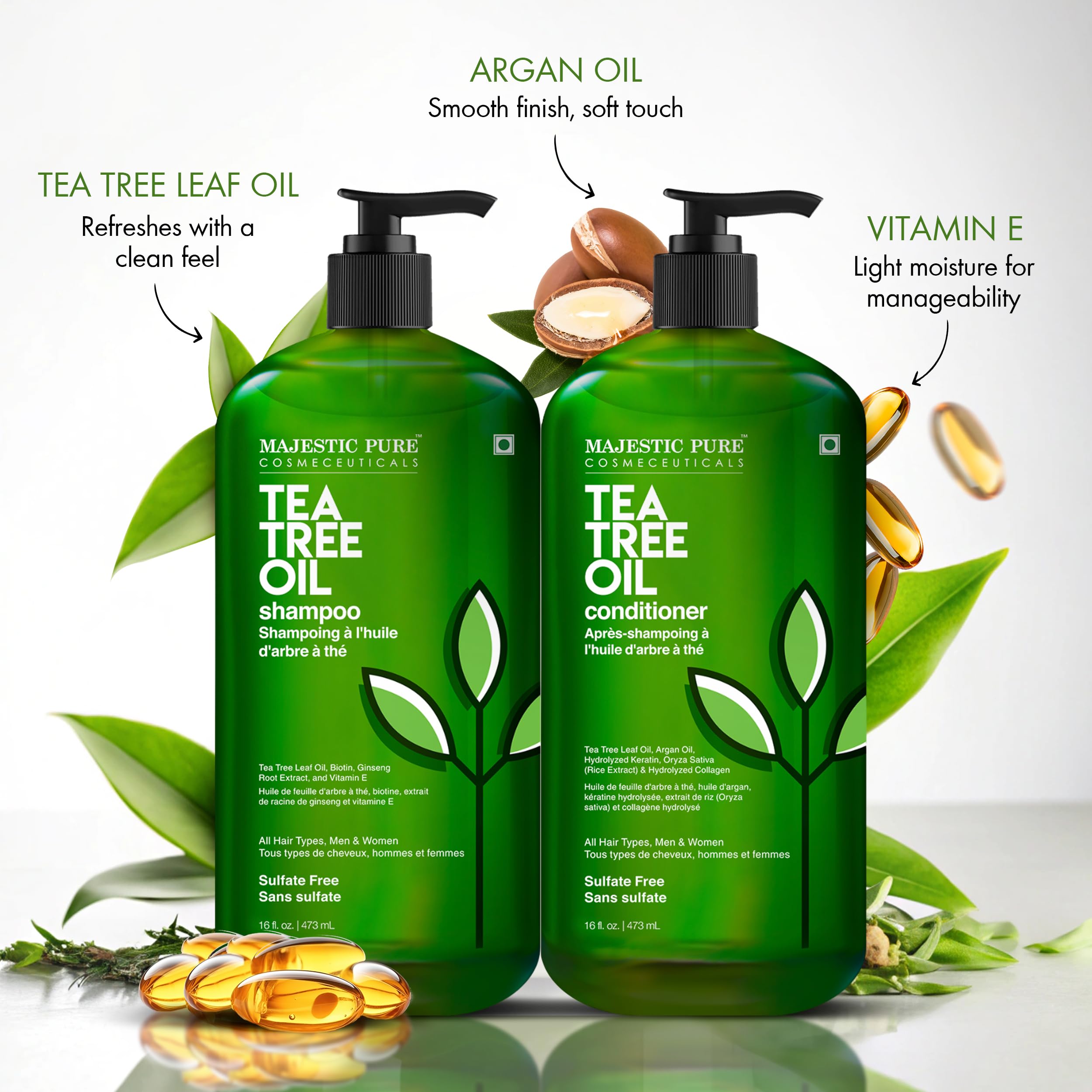 Texture mousseuse du shampooing Majestic Pure Tea Tree en action.