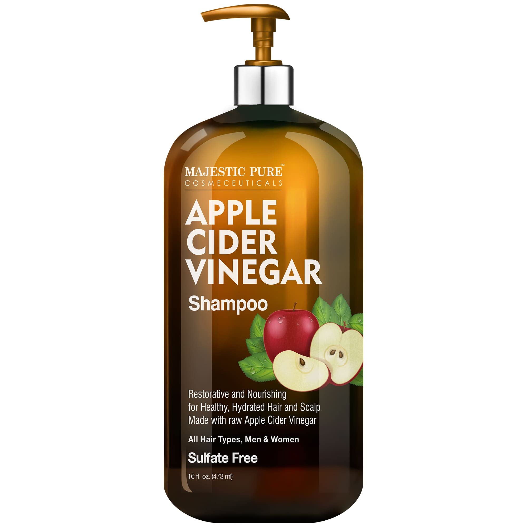 Majestic Pure Shampoing au vinaigre de pomme, bouteille élégante pour une routine capillaire naturelle.