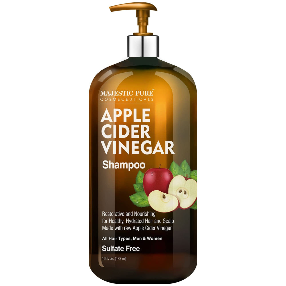 Majestic Pure Shampoing au vinaigre de pomme, bouteille élégante pour une routine capillaire naturelle.