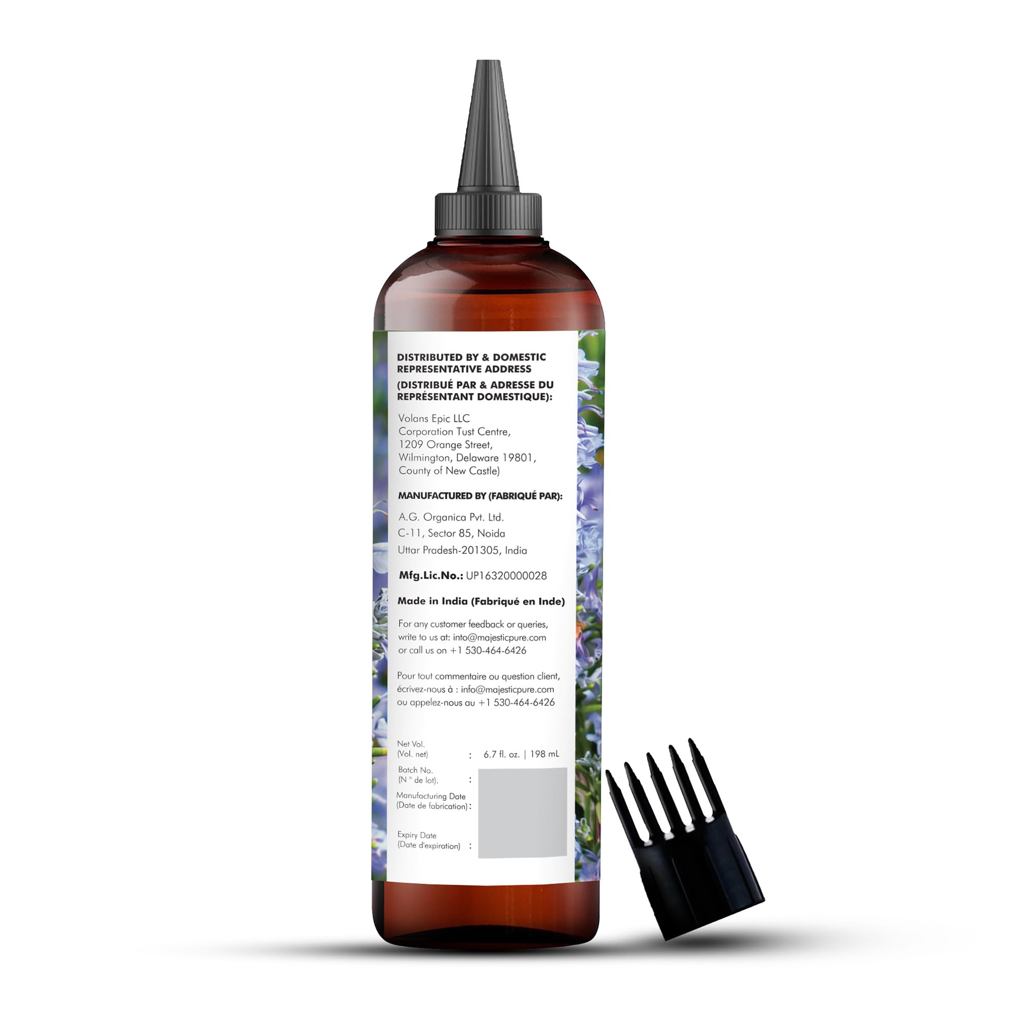 Majestic Pure romarin huile avec castor, soin du cuir chevelu et brillance naturelle.