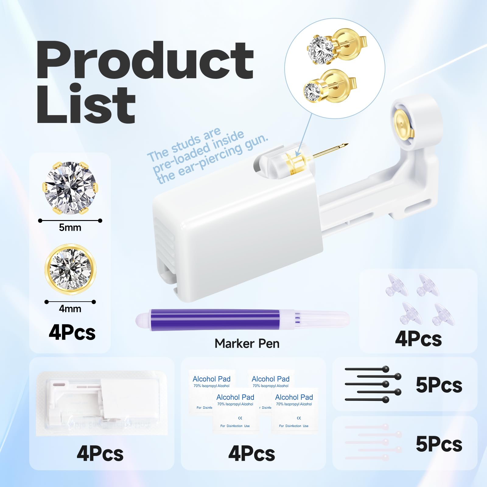 Makalong kit piercing oreille or doré — qualité professionnelle pour domicile