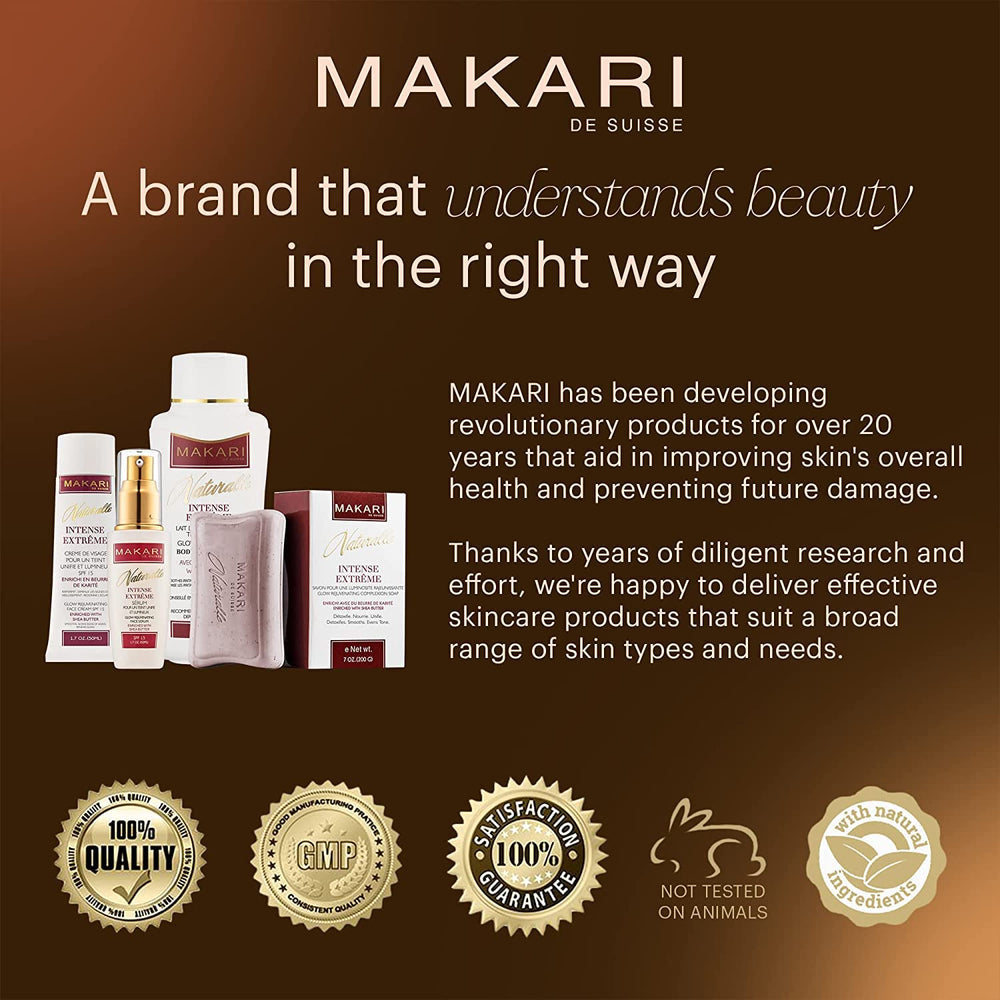 Makari Intense Extreme Toning Serum – Vegeclairine et ingrédients végétaux pour luminosité naturelle.