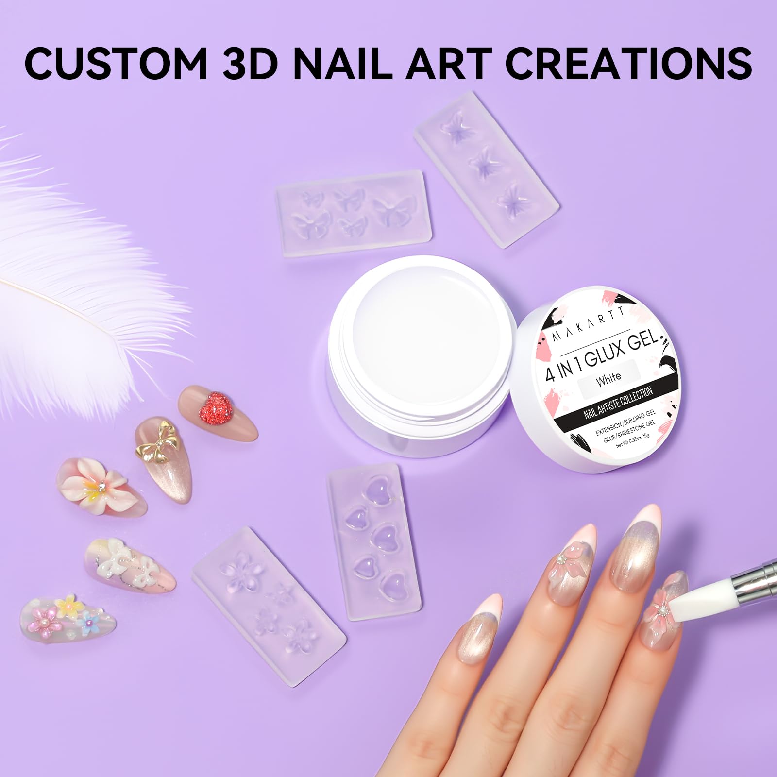 Makartt 3D Gel Art moules fleurs pour accents délicats.