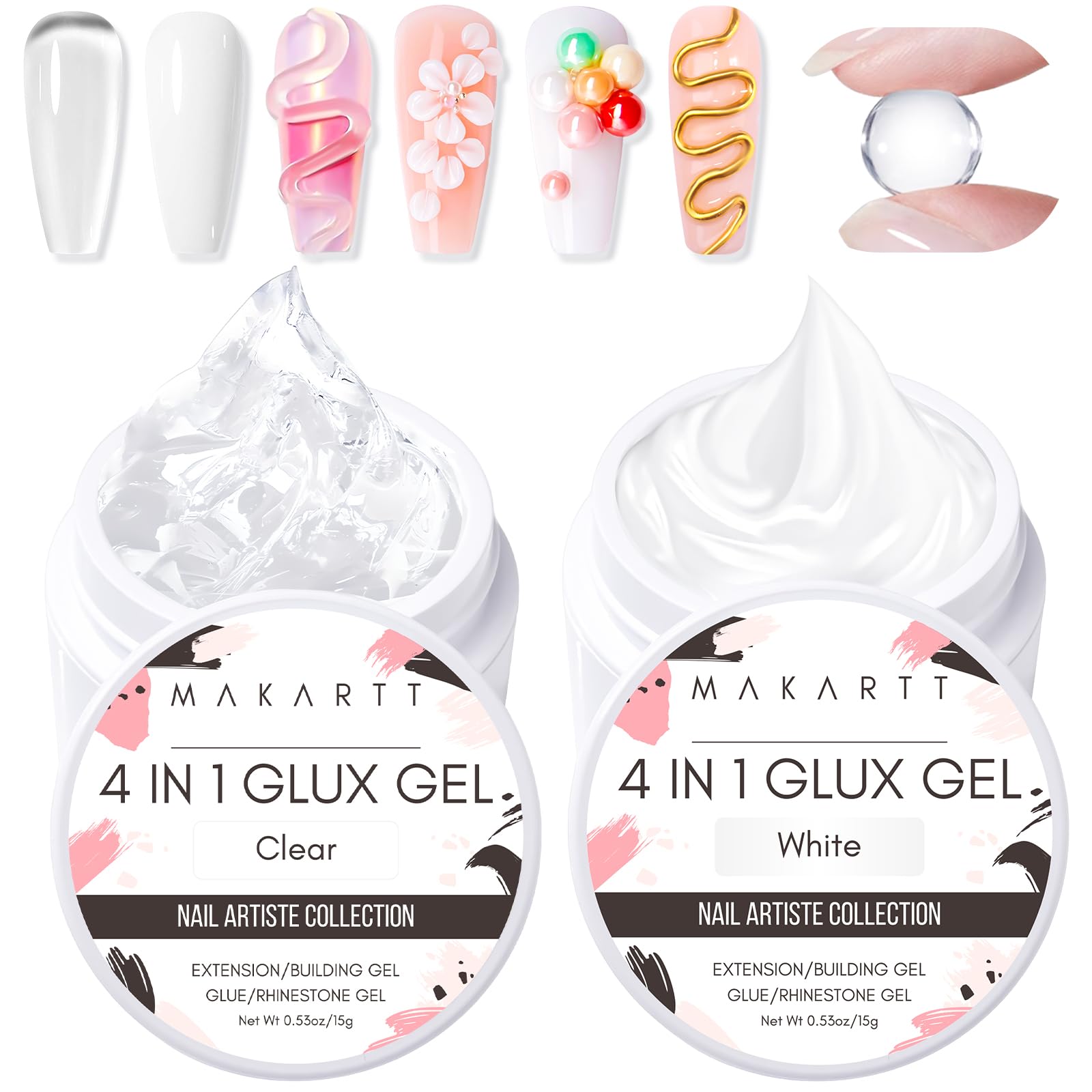 Makartt 3D Gel clair pour modelage précis et extensions durables.