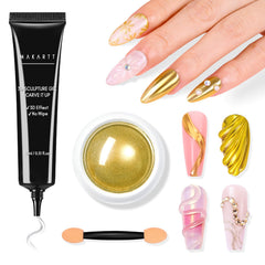 Makartt kit gel 3D ongles adhésif avec poudre or pour effet miroir durable.