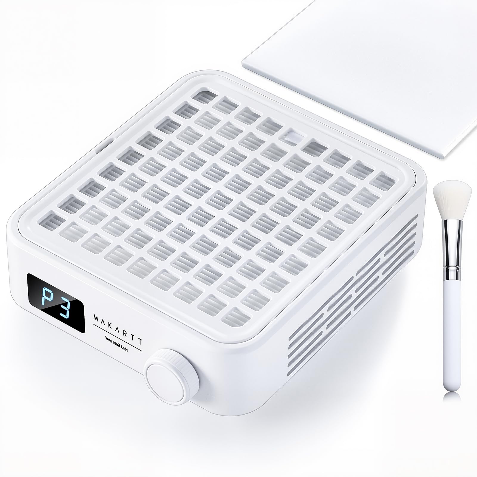 Makartt aspirateur poussière ongles mini en action, capture efficace des poussières.