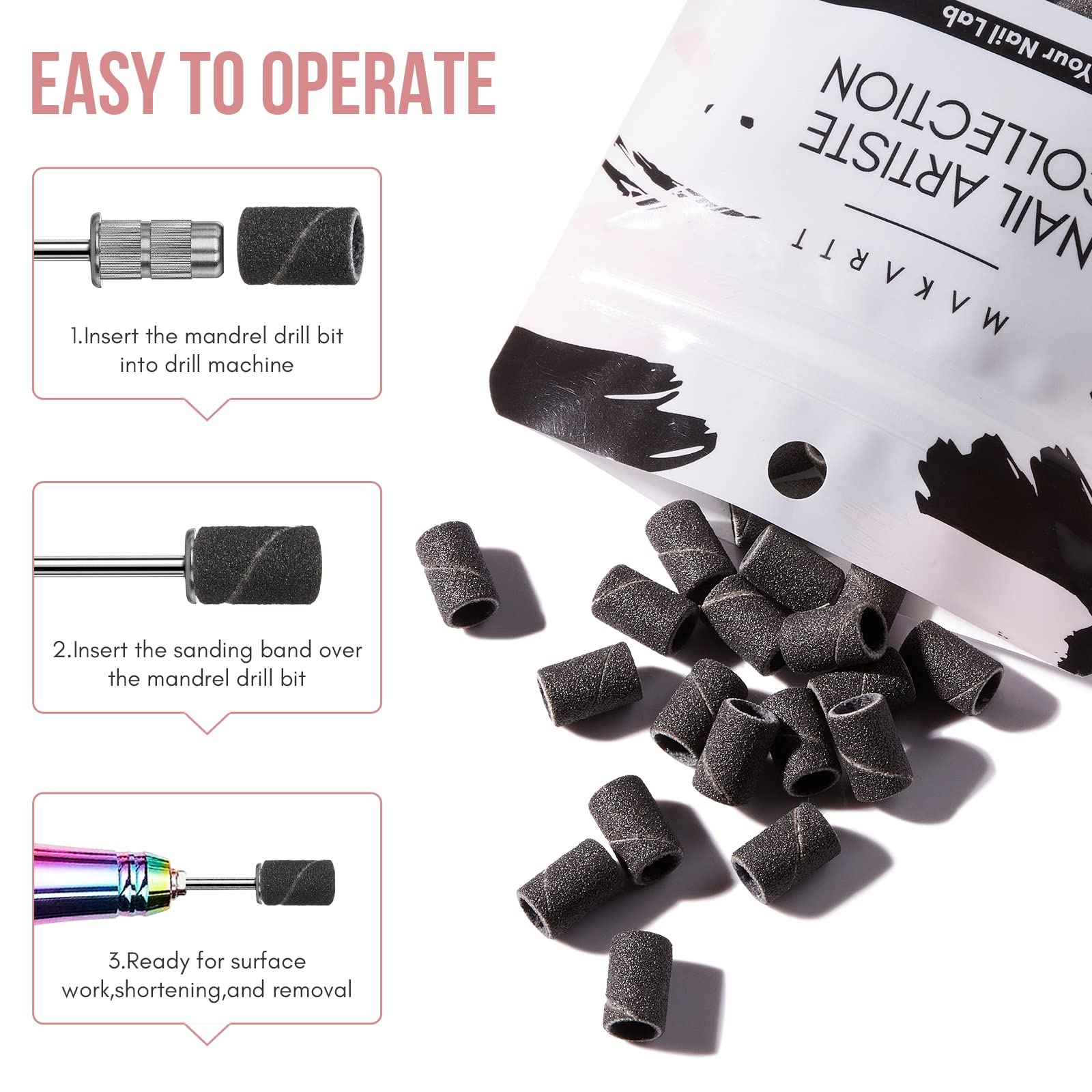 Bandes sablage numéro 240 Makartt, parfaites pour nettoyage des cuticules.