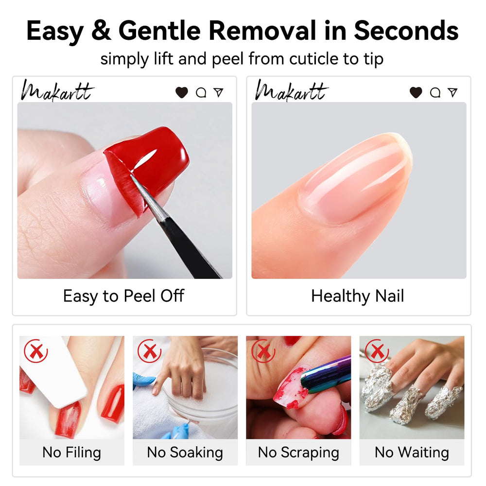 Retrait sans trempage avec Makartt base gel pelable facile.