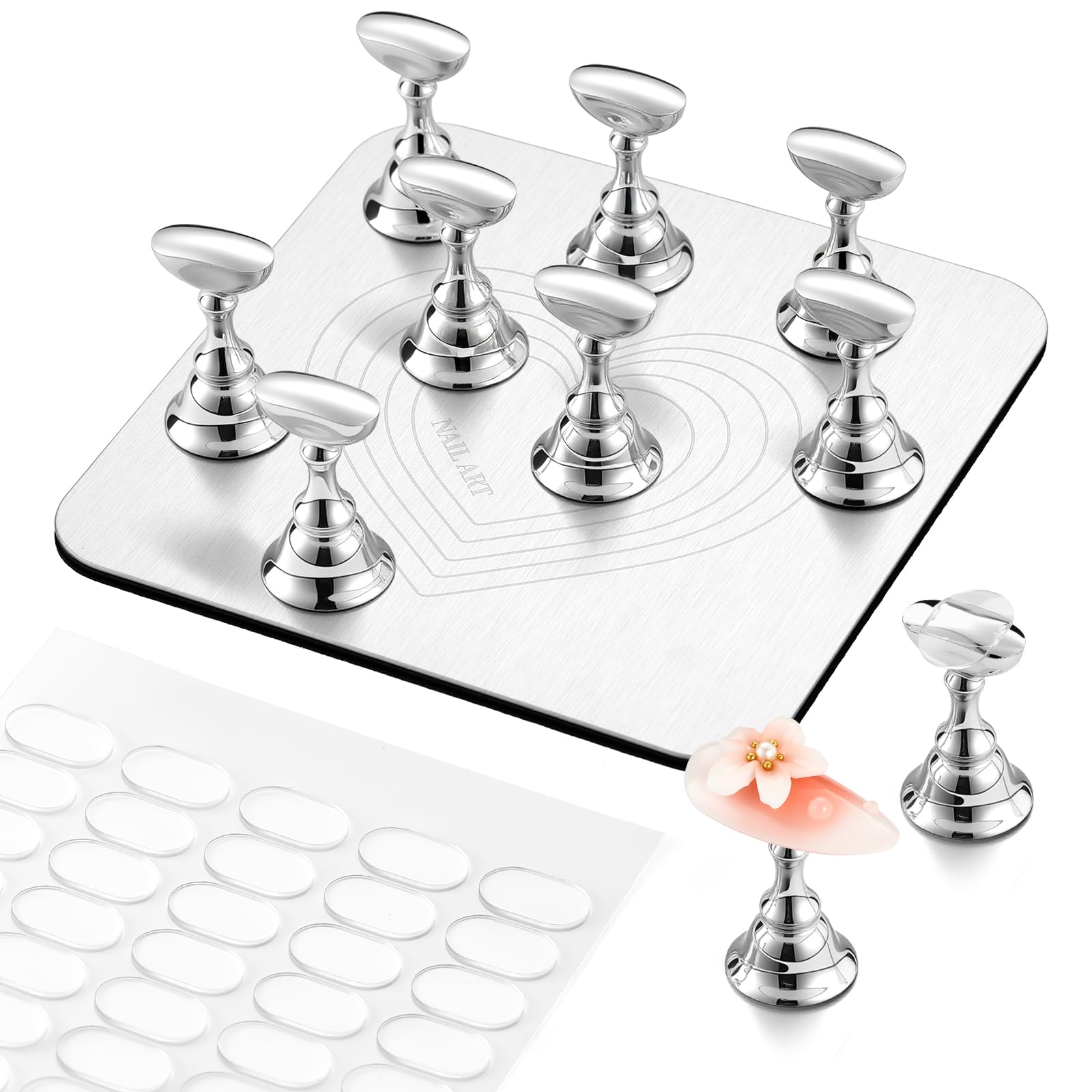 Base d'ongles carré métallique Makartt, socle stable pour pose et décoration.