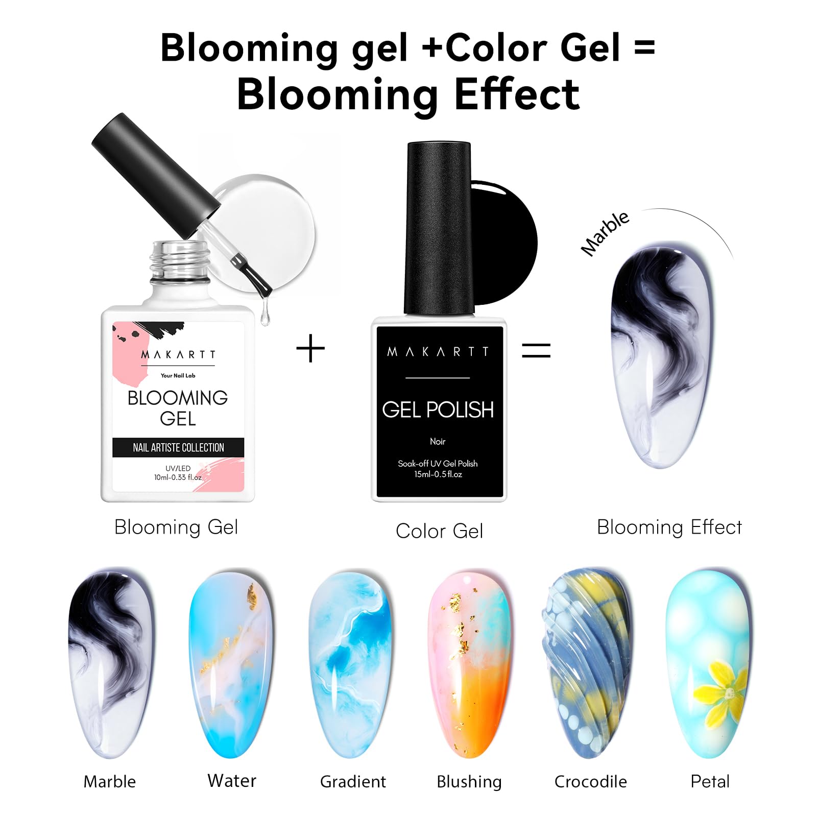 Makartt Blooming Gel créant un motif marbré élégant.