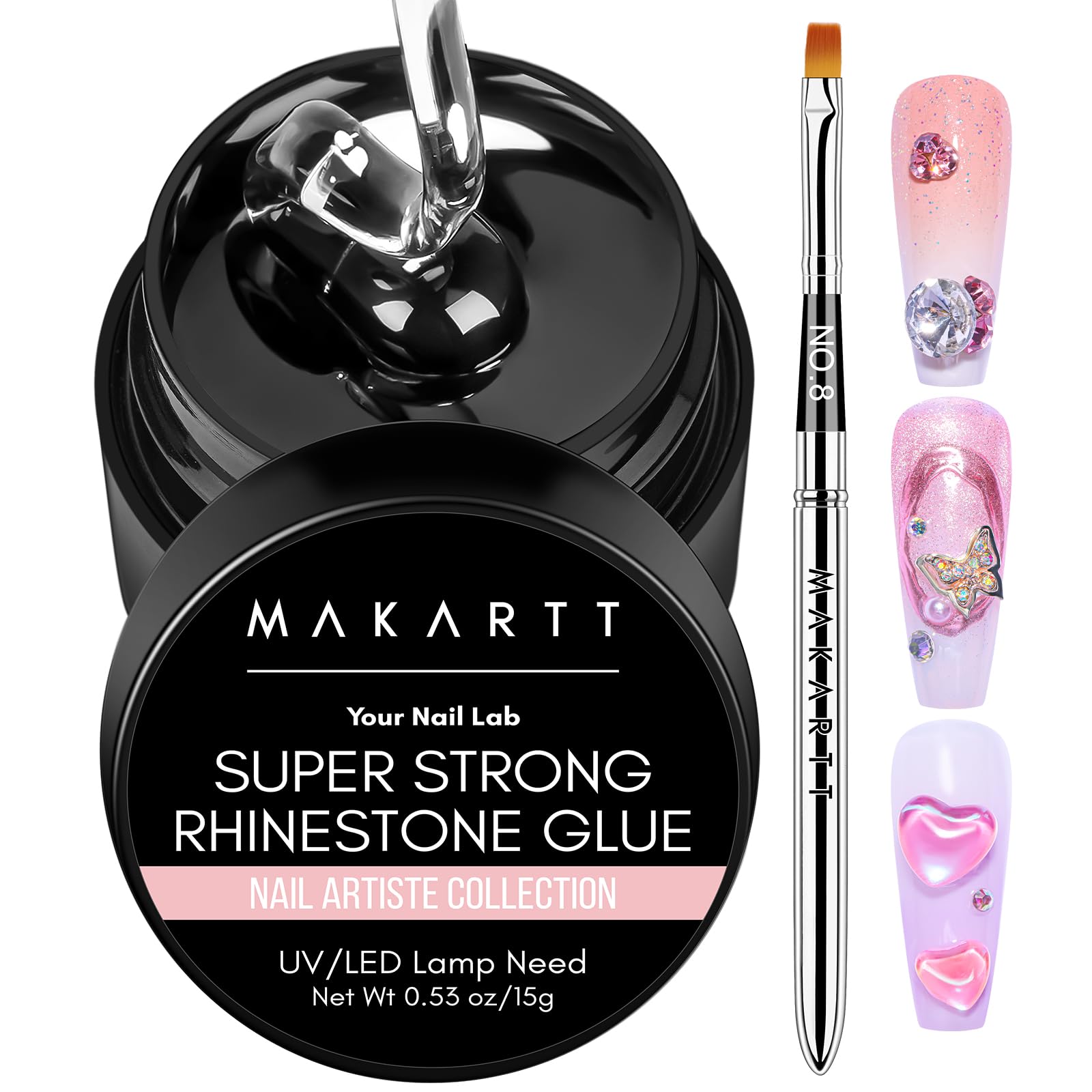 Makartt Colle strass UV bouteille 15 ml – adhérence durable sur ongles.