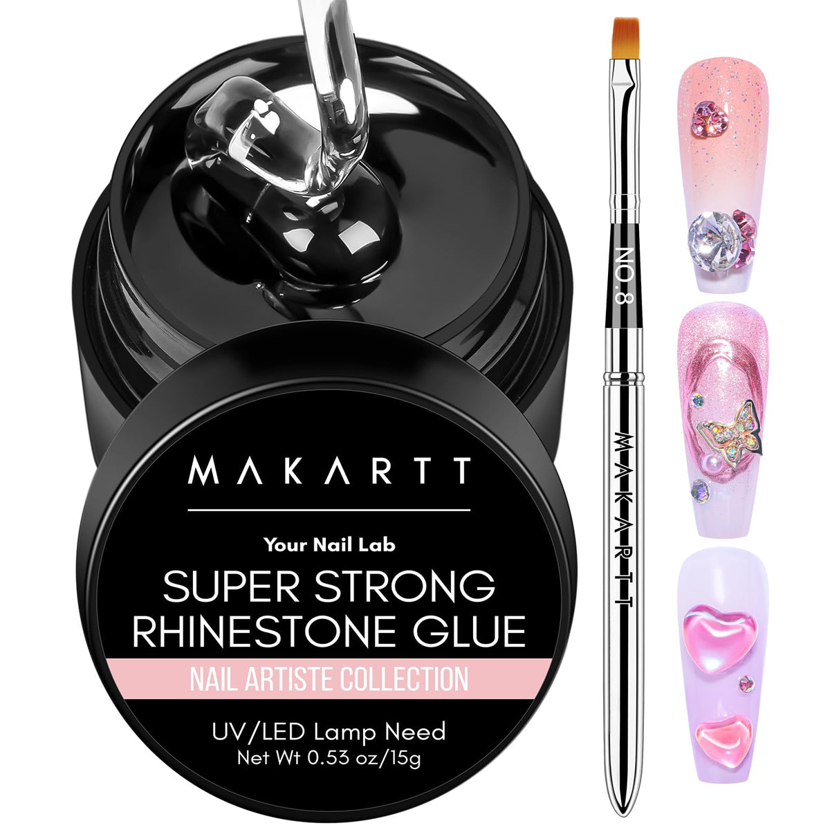 Makartt Colle strass UV bouteille 15 ml – adhérence durable sur ongles.
