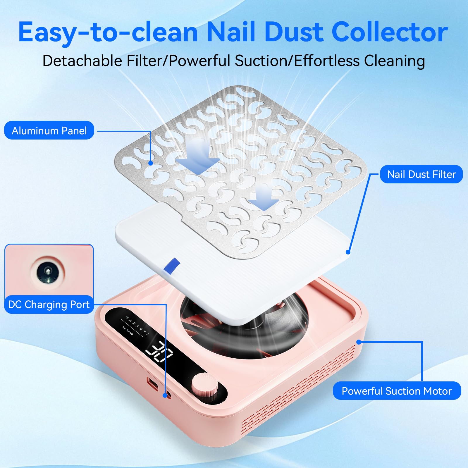 Makartt Collecteur de poussière pour ongles - vitesse réglable selon le soin