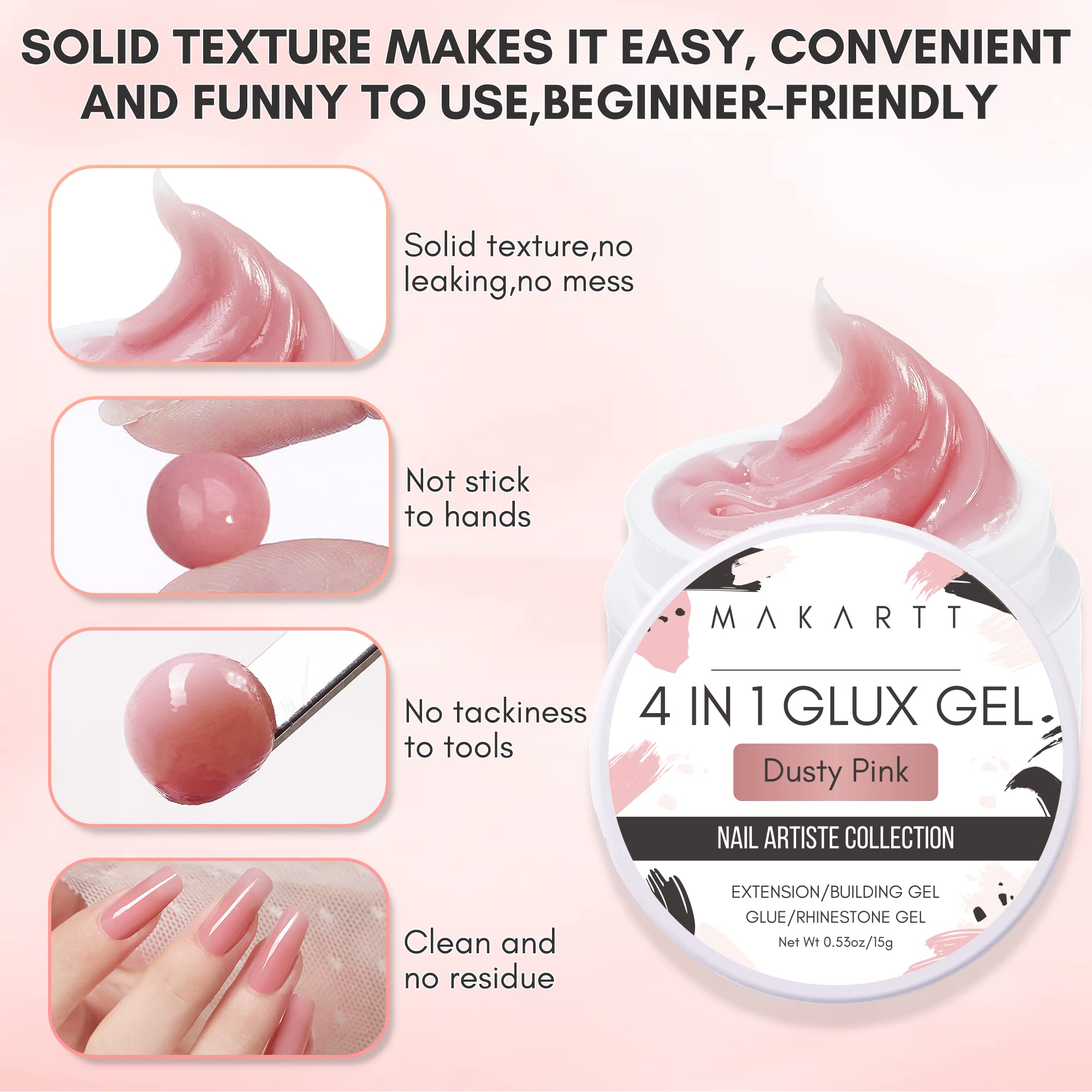 Décoration d'ongles glamour avec Makartt et gel rose.