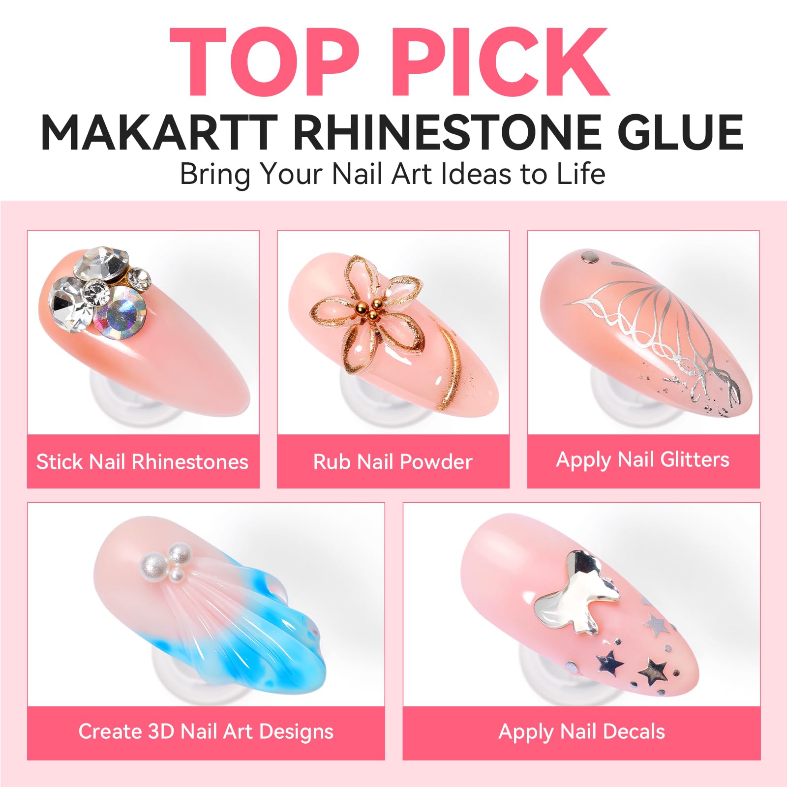 Makartt Décorations strass en 3D pour un nail art étincelant et précis.
