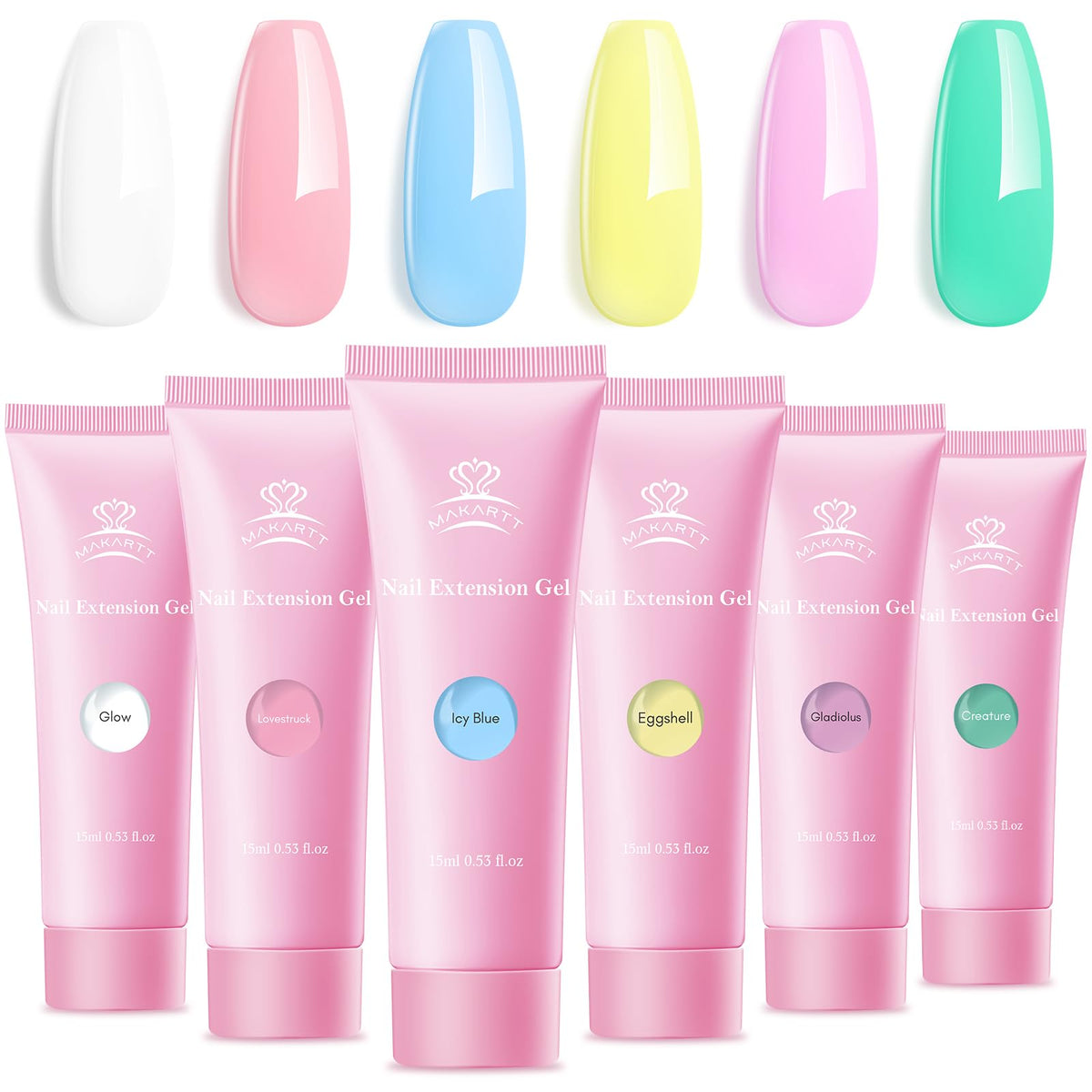 Makartt ensemble gel poly pour extensions faciles et six couleurs pastel.