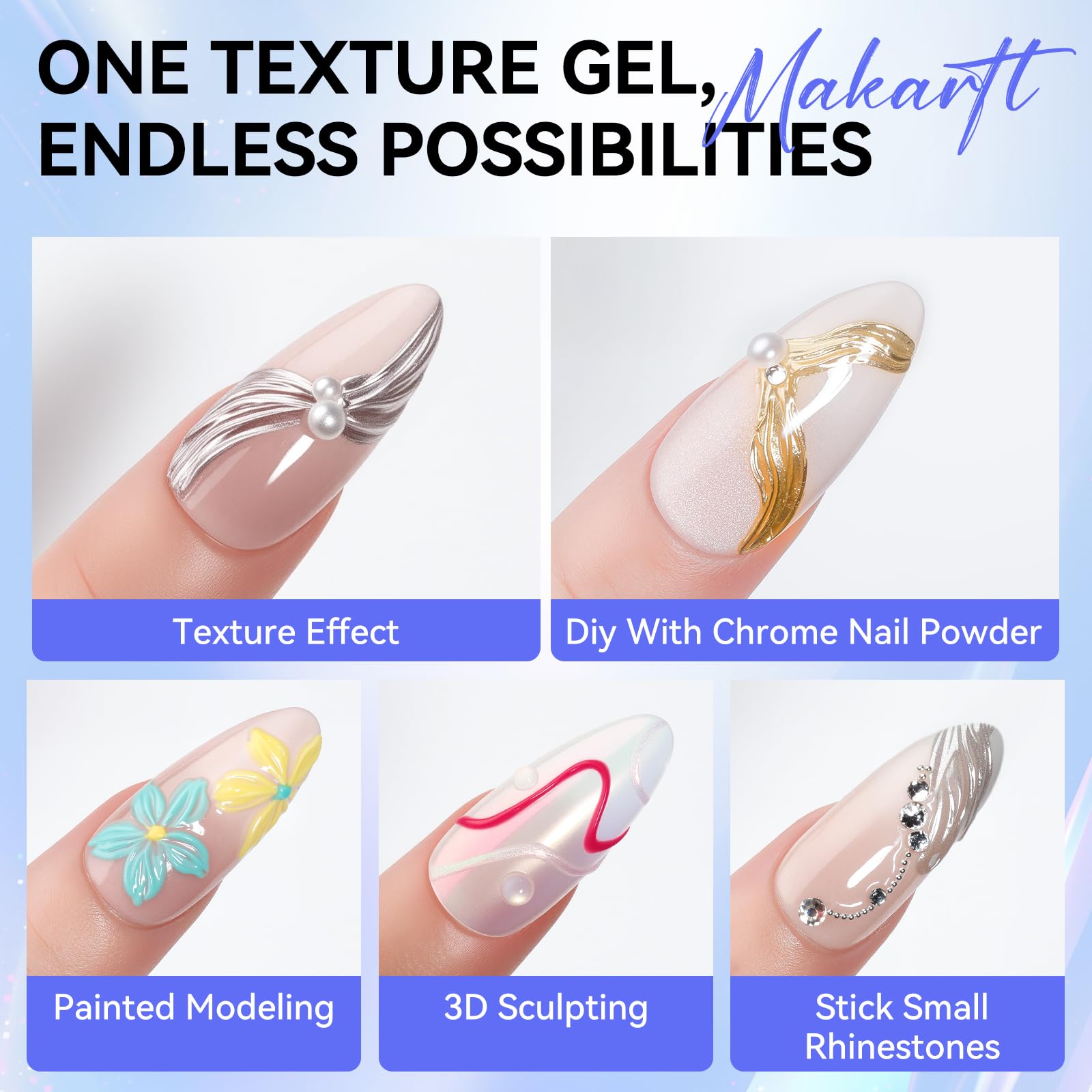 Makartt Gel 3D Art – poudre chrome, fini métallique spectaculaire.