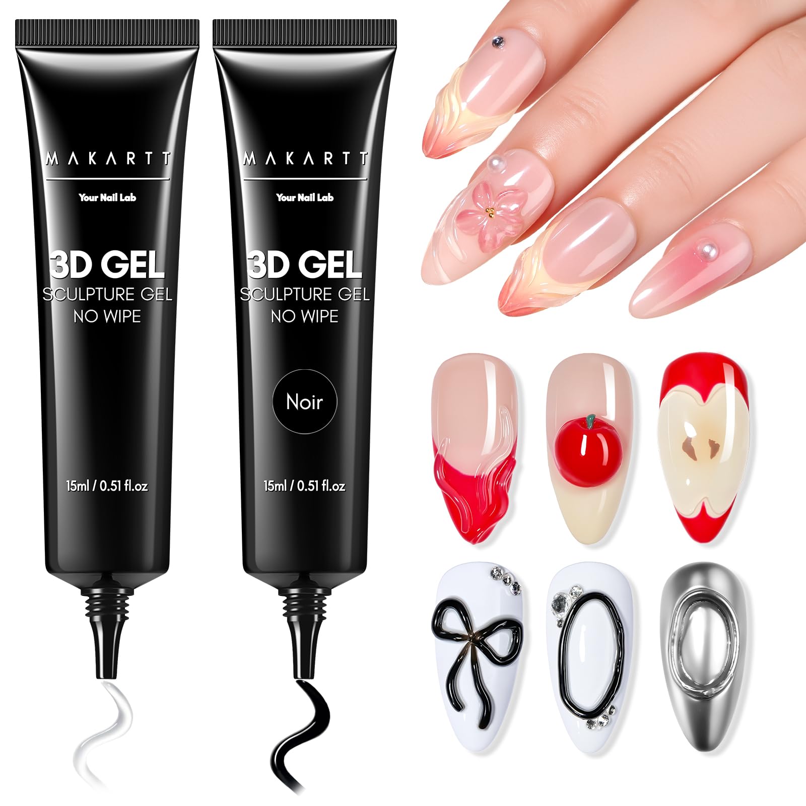 Makartt Gel 3D translucide pour embossage en relief sur ongles.