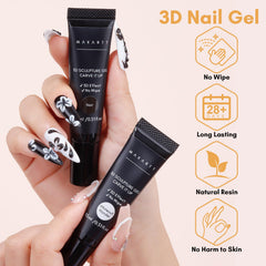 Makartt Gel 3D Sculpting Noir sur ongle sombre, contraste saisissant pour design