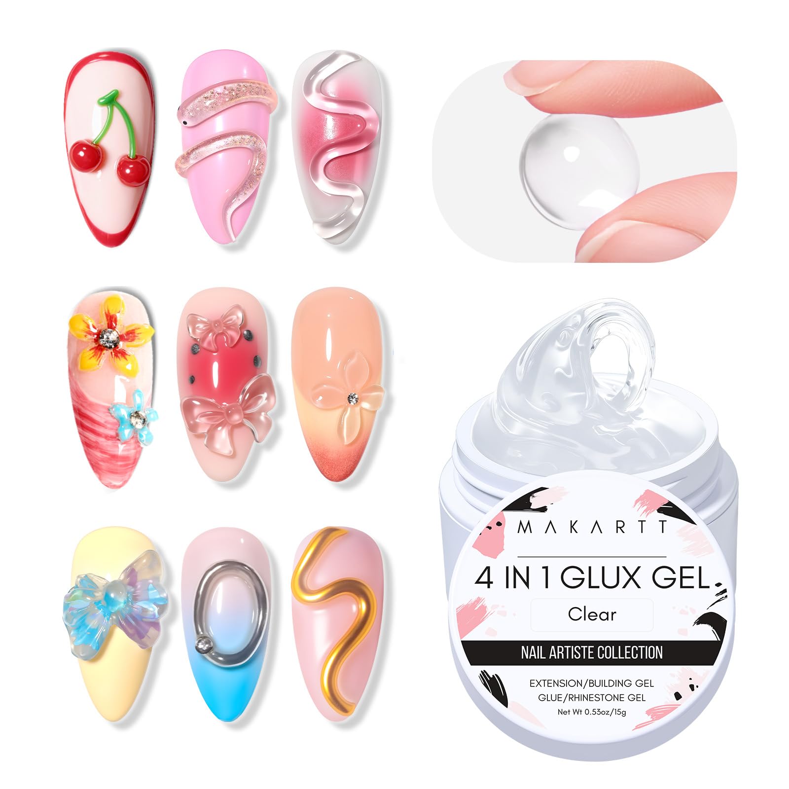 Makartt Gel constructeur clair 4-en-1 pour extensions durables.