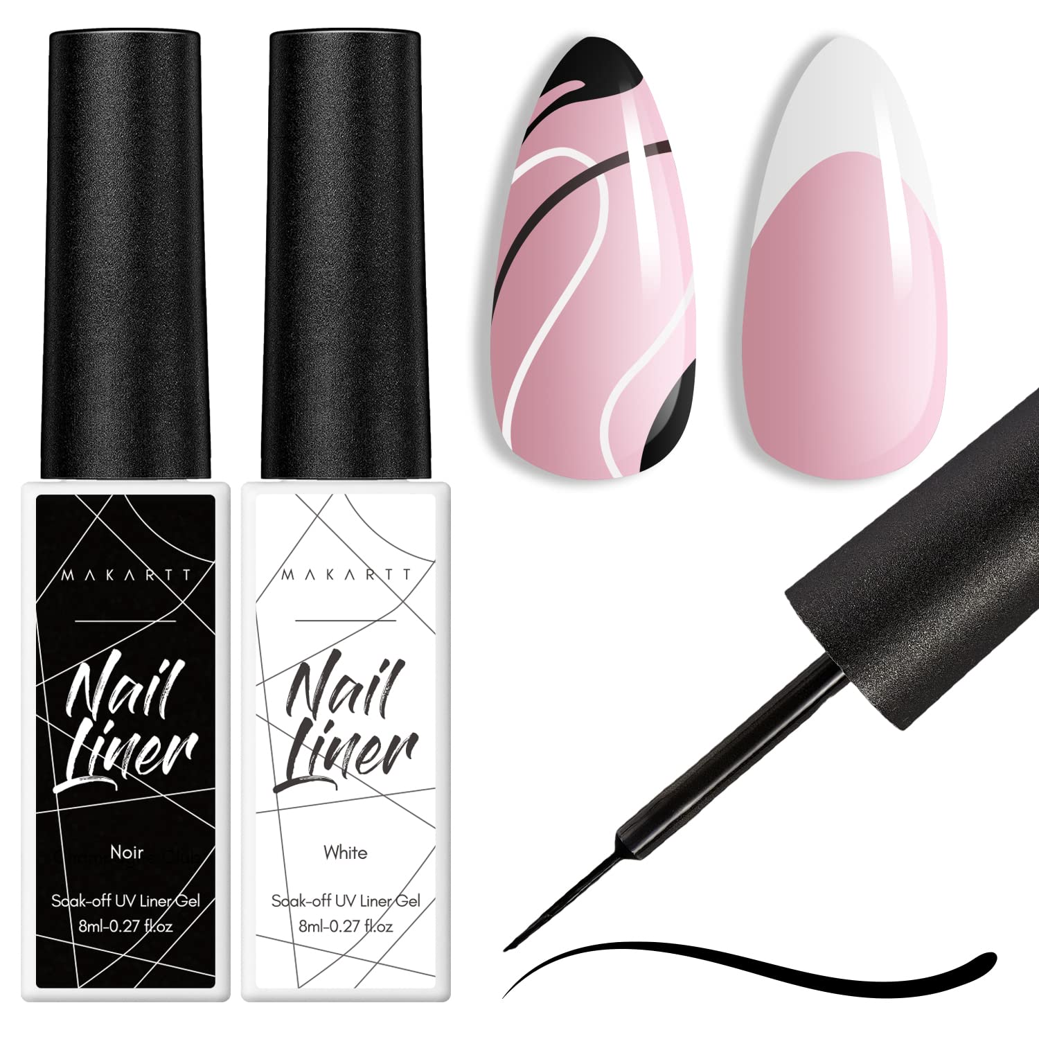 Makartt Gel Liner noir et blanc en flacon 8 ml pour une manucure nette