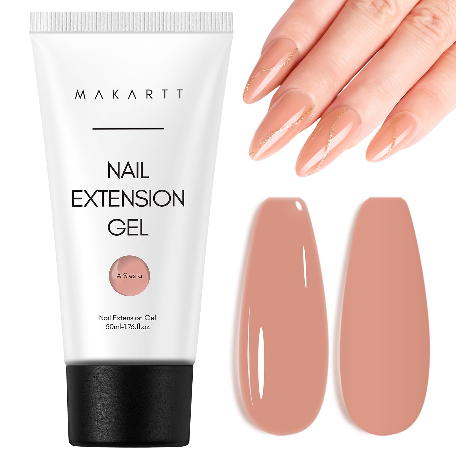 Makartt Gel Poly Nude Nature 50ml, couleur nude naturelle pour extensions à domicile.