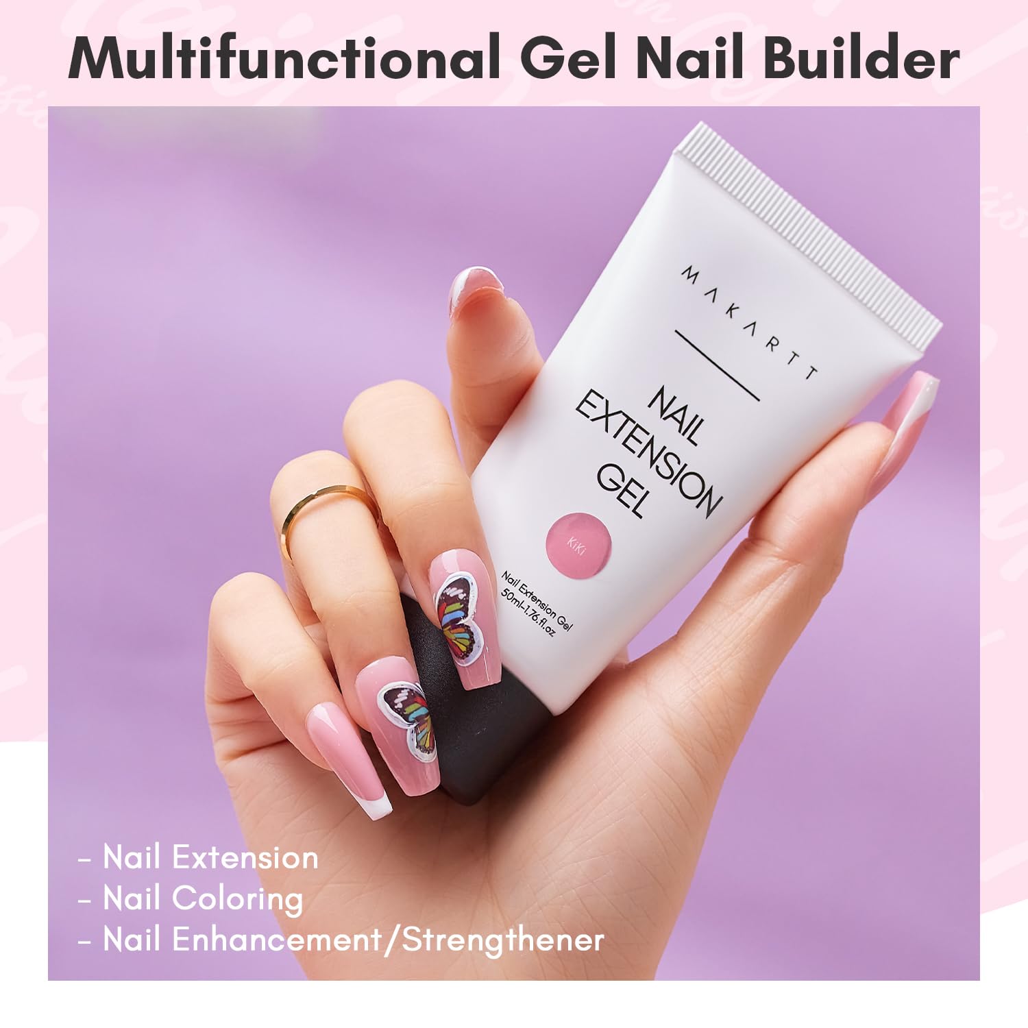 Texture crèmeuse du Gel Poly Nail Makartt pour une pose lisse.