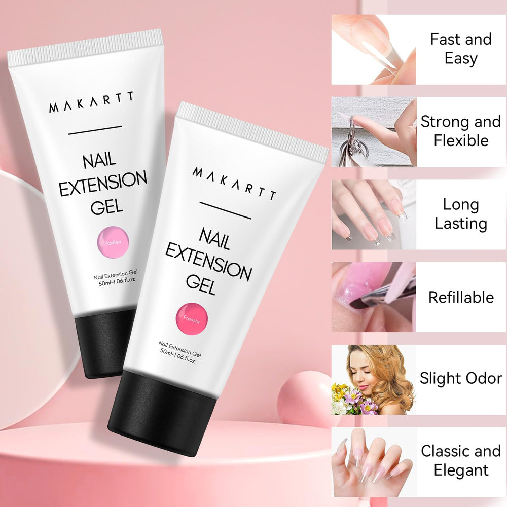 Makartt Gel Poly Ongles Kit Rose Vif 50ml, couleur vibrante.