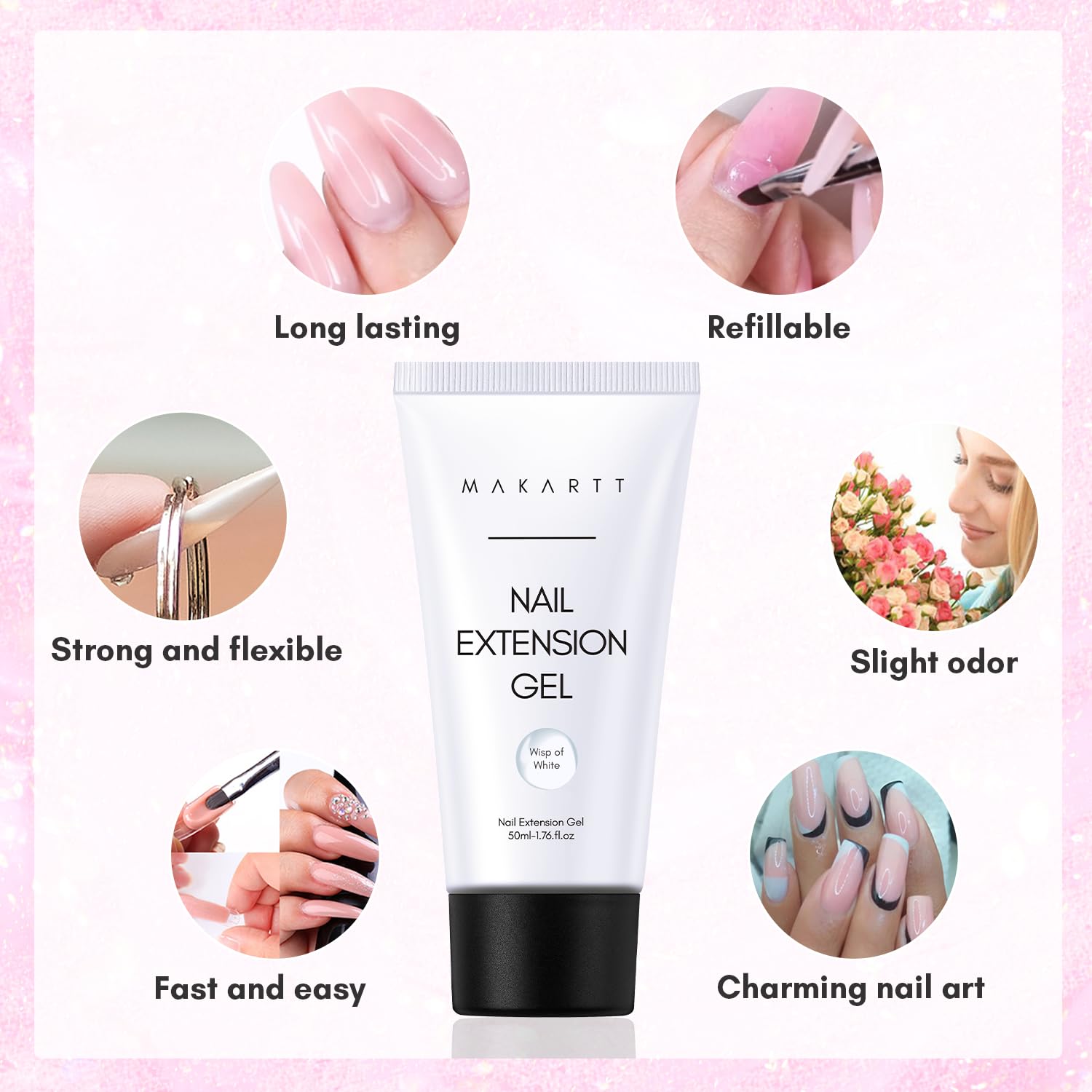 Makartt gel polymère blanc lait, renforcement durable des ongles à domicile.