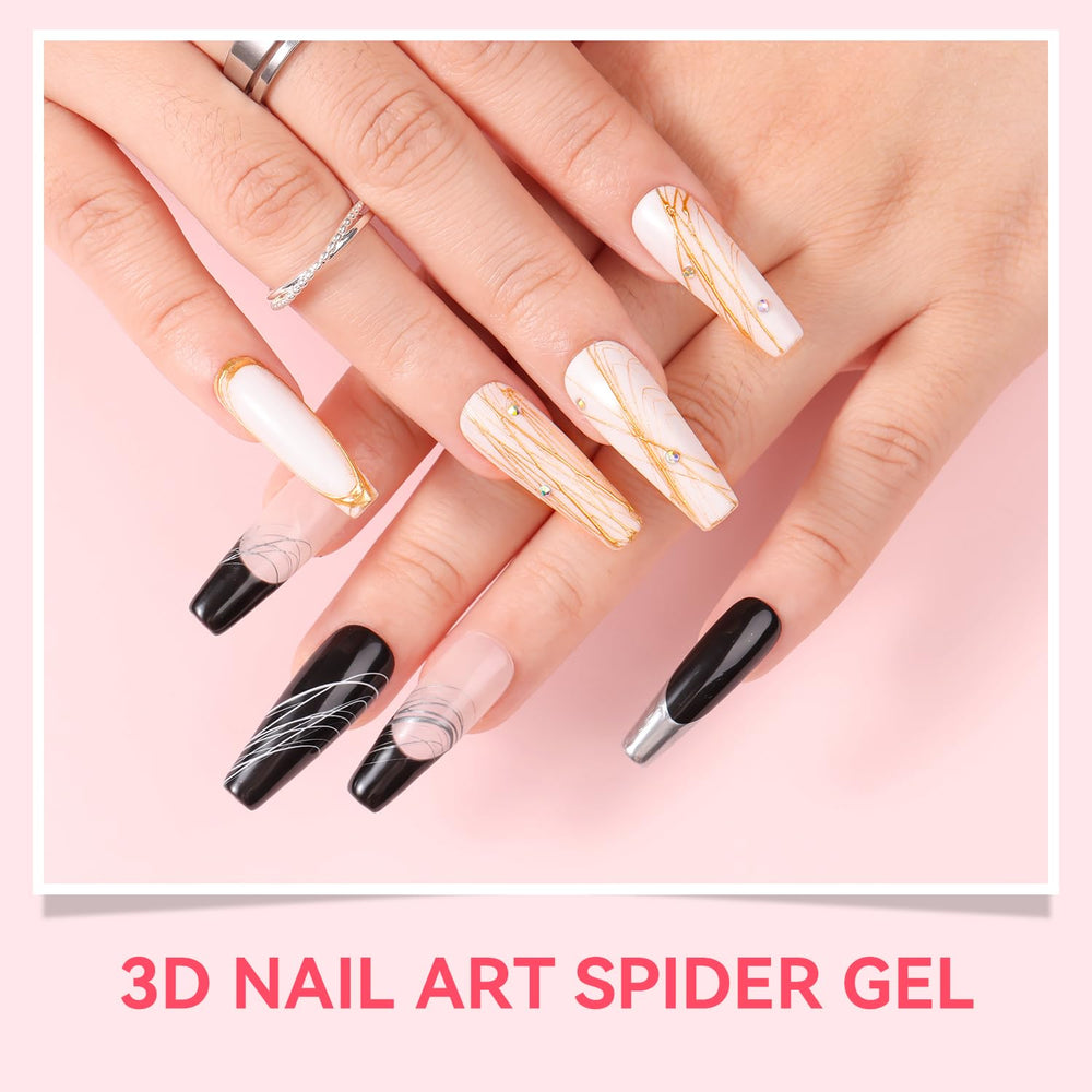 Effet miroir brillant avec le gel spider 3D et poudre chrome.
