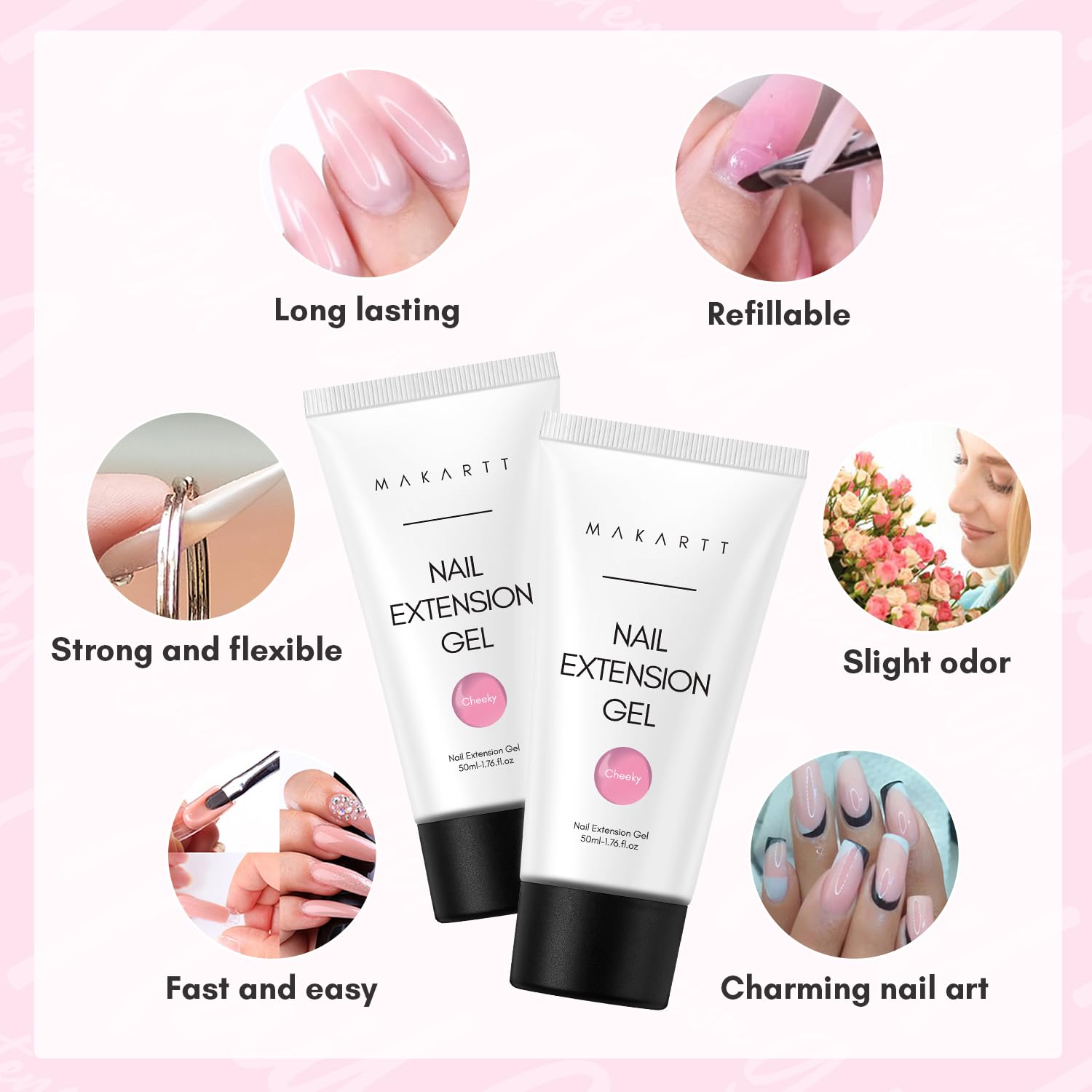 Makartt Daisy Pink – ongles naturels renforcés par le gel.