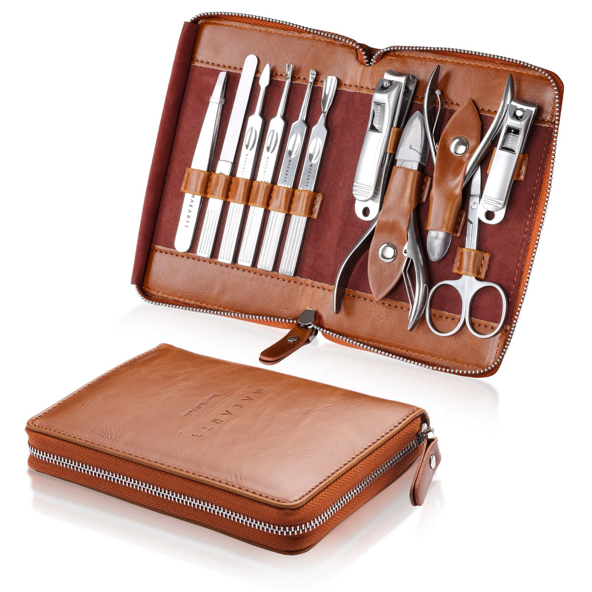 Makartt kit manucure 11 pièces avec trousse voyage en cuir, pratique en déplacement.