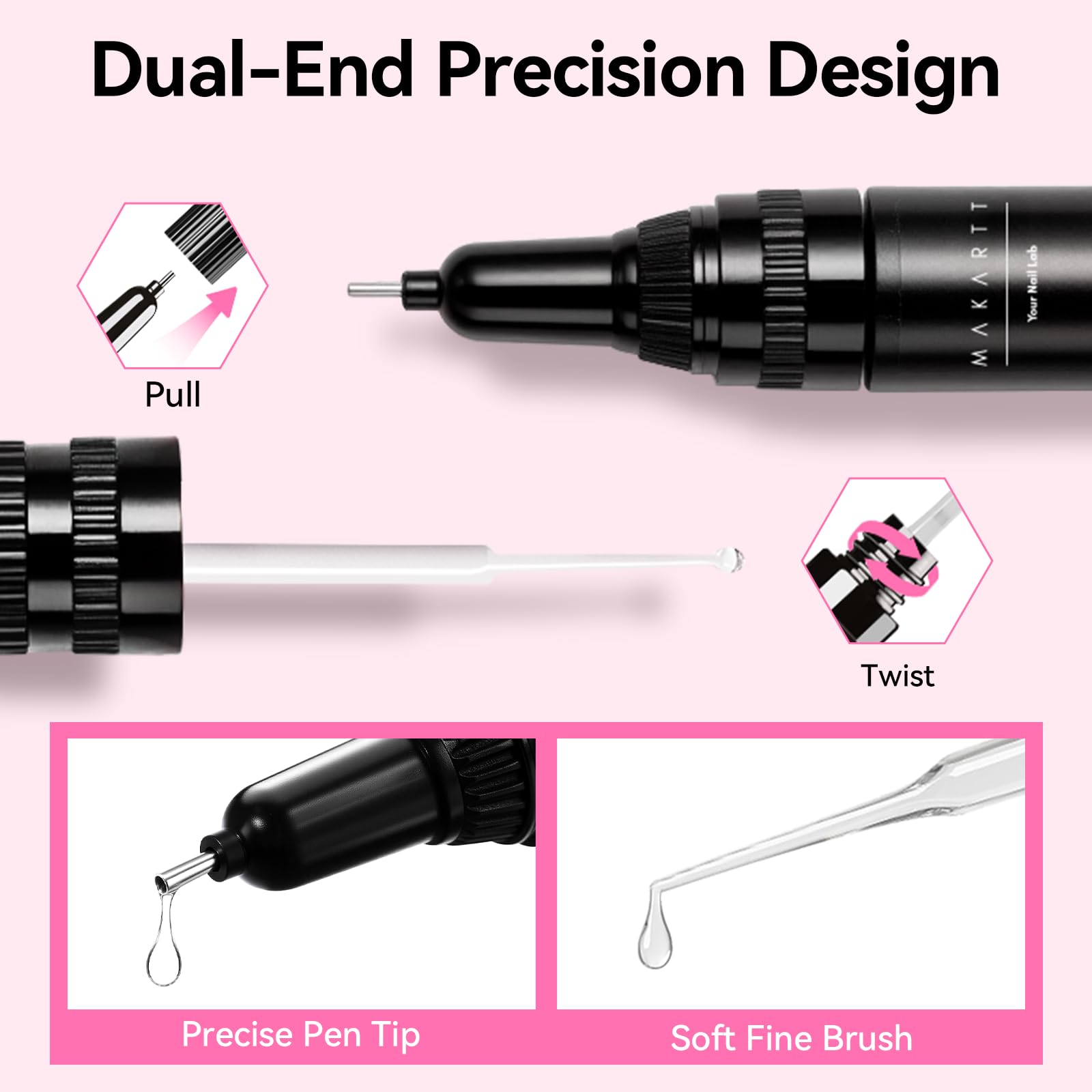 Makartt Glue Gel pen tip enables fine rhinestone placement on nails.