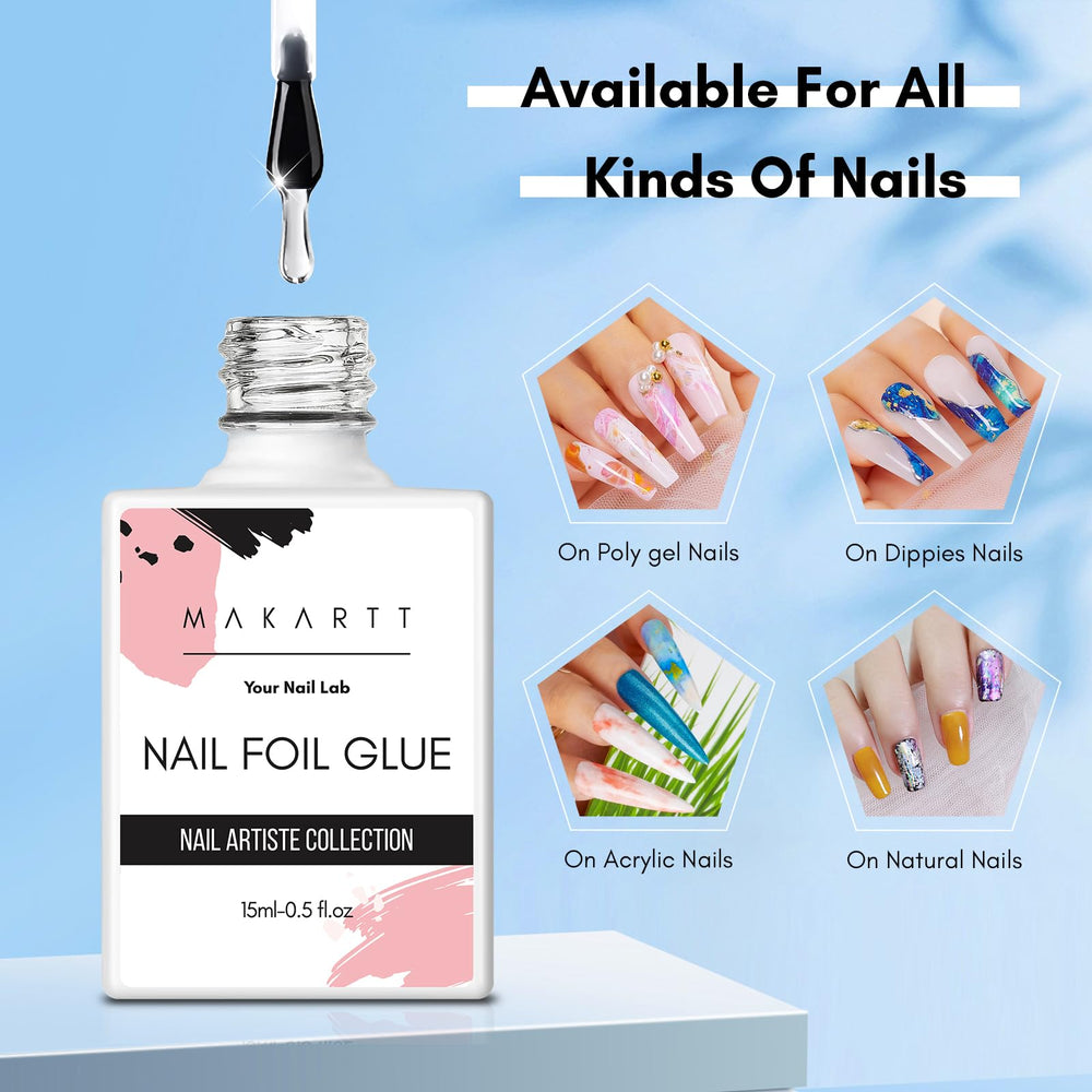 Makartt nail foil glue 2x15ml packaging emphasizes value for salons.