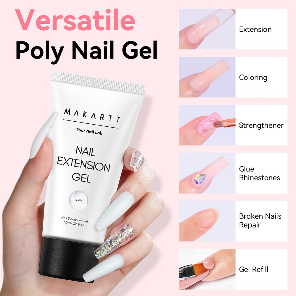 Makartt Poly Nail Gel blanc sans HEMA prêt à l’emploi pour incrustations.