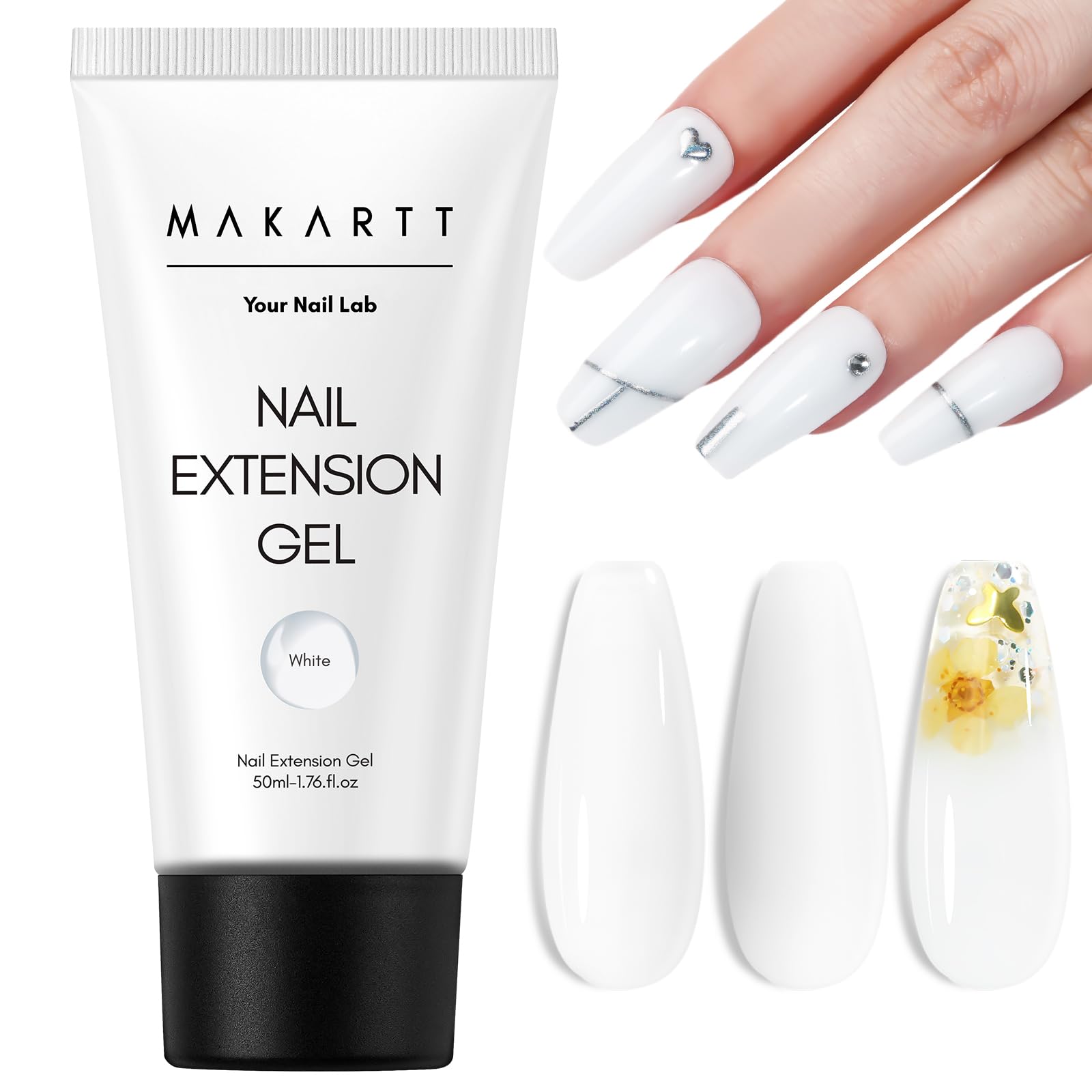 Makartt Poly Nail Gel blanc sans HEMA, bouteille 50 ml pour extensions.