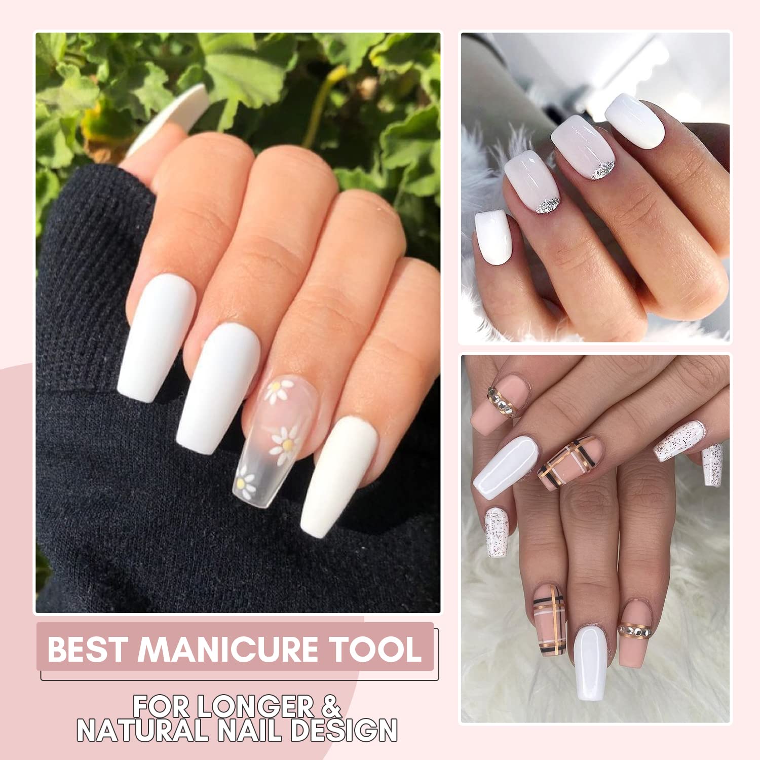 Makartt Poly Nail Gel blanc sans HEMA forme ovale élégante.