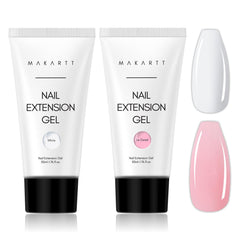 Makartt Poly Nail Gel Kit – bouteilles blanc et rose, base durable pour des ongles élégants.