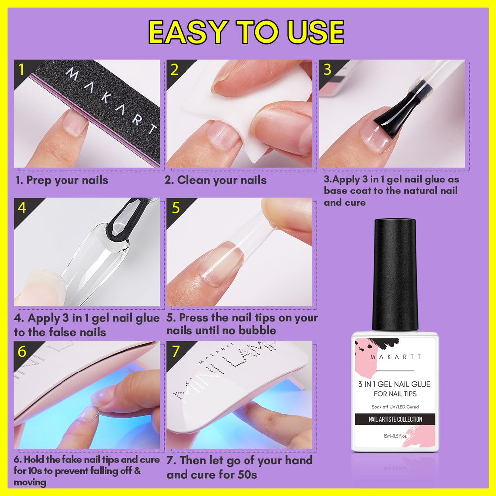 Makartt Gel Poly Ongles – facile à utiliser: déshydratant, apprêt, application et cuisson sous lampe.